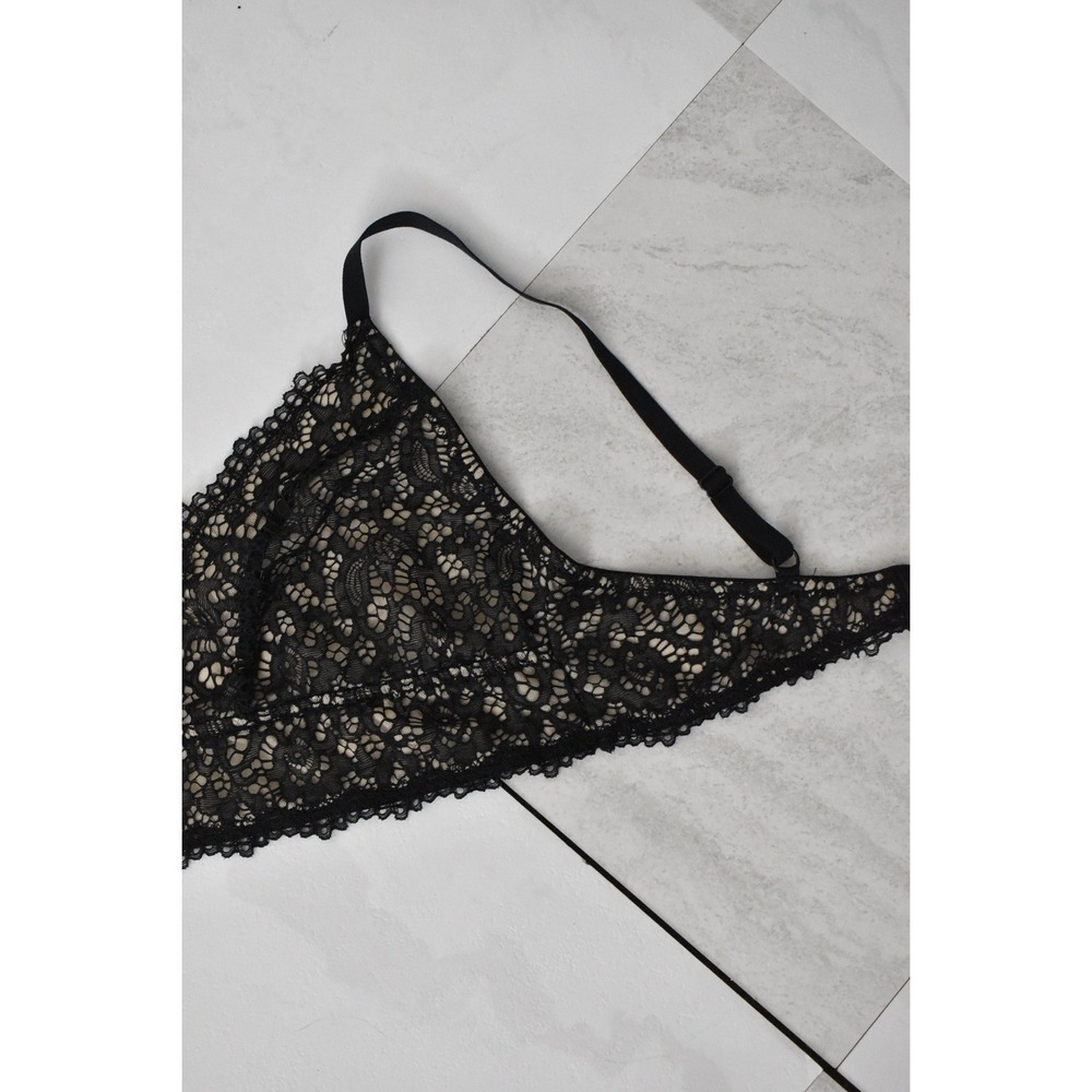 Gillian O'Malley Bralette Women Large Black Modern Lace Mesh Wireless Strappy - Picture 2 of 6